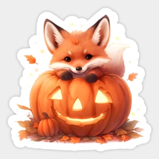 Autumn Fox with Pumpkin Sticker